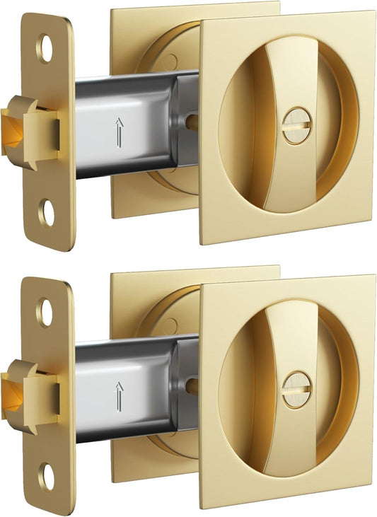 goldenwarm Gold Pocket Door Hardware, Brushed Gold Contemporary Privacy Squar...