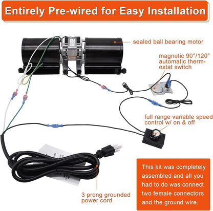 Adviace Fireplace Fan Kit for Regency Wood & Gas Stove, 910-157/P Blower Kit