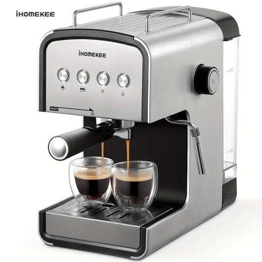 Ihomekee CM6822 Silver Black 15-Bar Fast Heating Removable Tank Espresso Machine