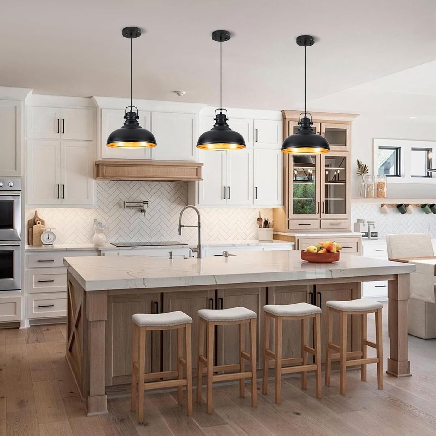 Refice 3 Pack Farmhouse Pendant Lights Black Pendant Lighting for Kitchen Island