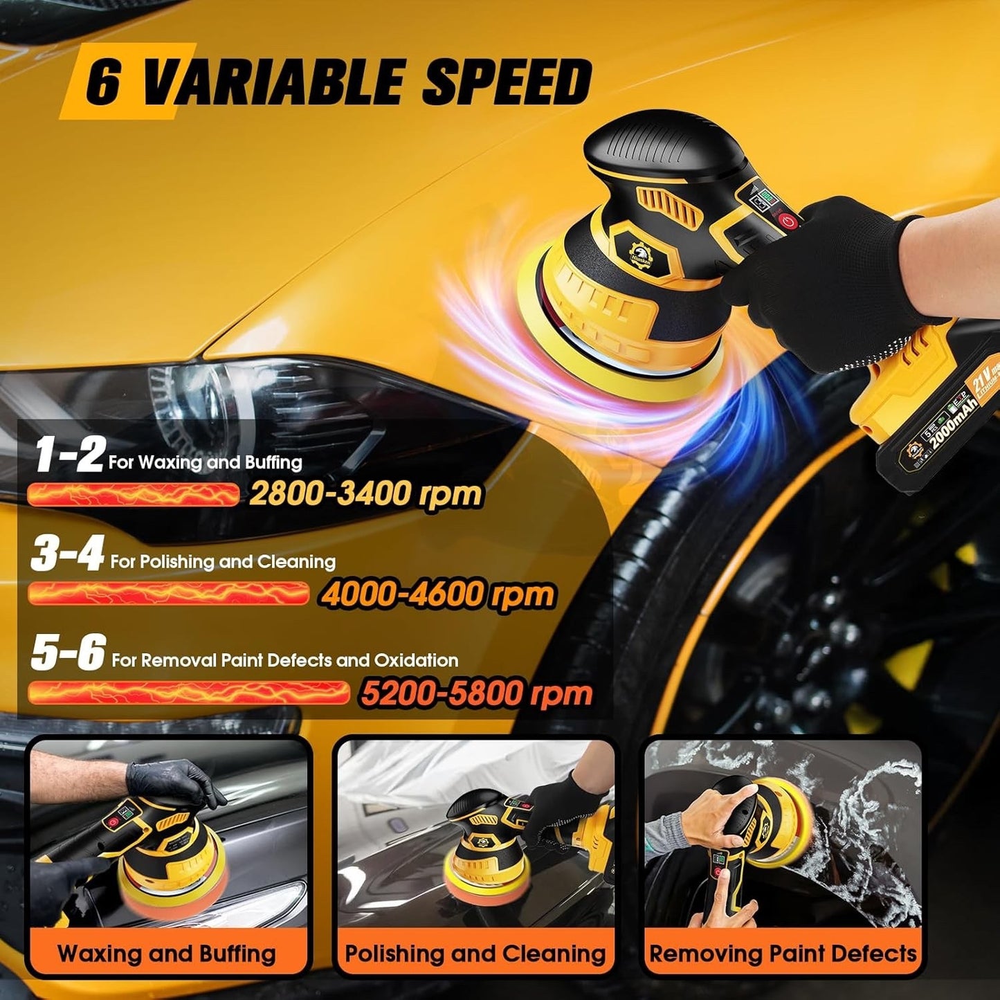 Cordless Car Buffer Polisher kit [2x 2000mAh 21V Batteries & 18 PCS Attachments]