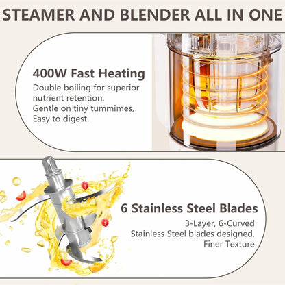 Baby Food Maker Glass 12oz Steamer and Blender Glass Reservoir & Bowl 9 in 1 Bab