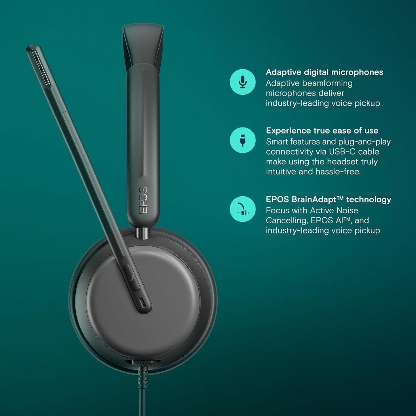EPOS IMPACT 860 ANC Dual-sided Wired Headset With Active Noise Cancelation