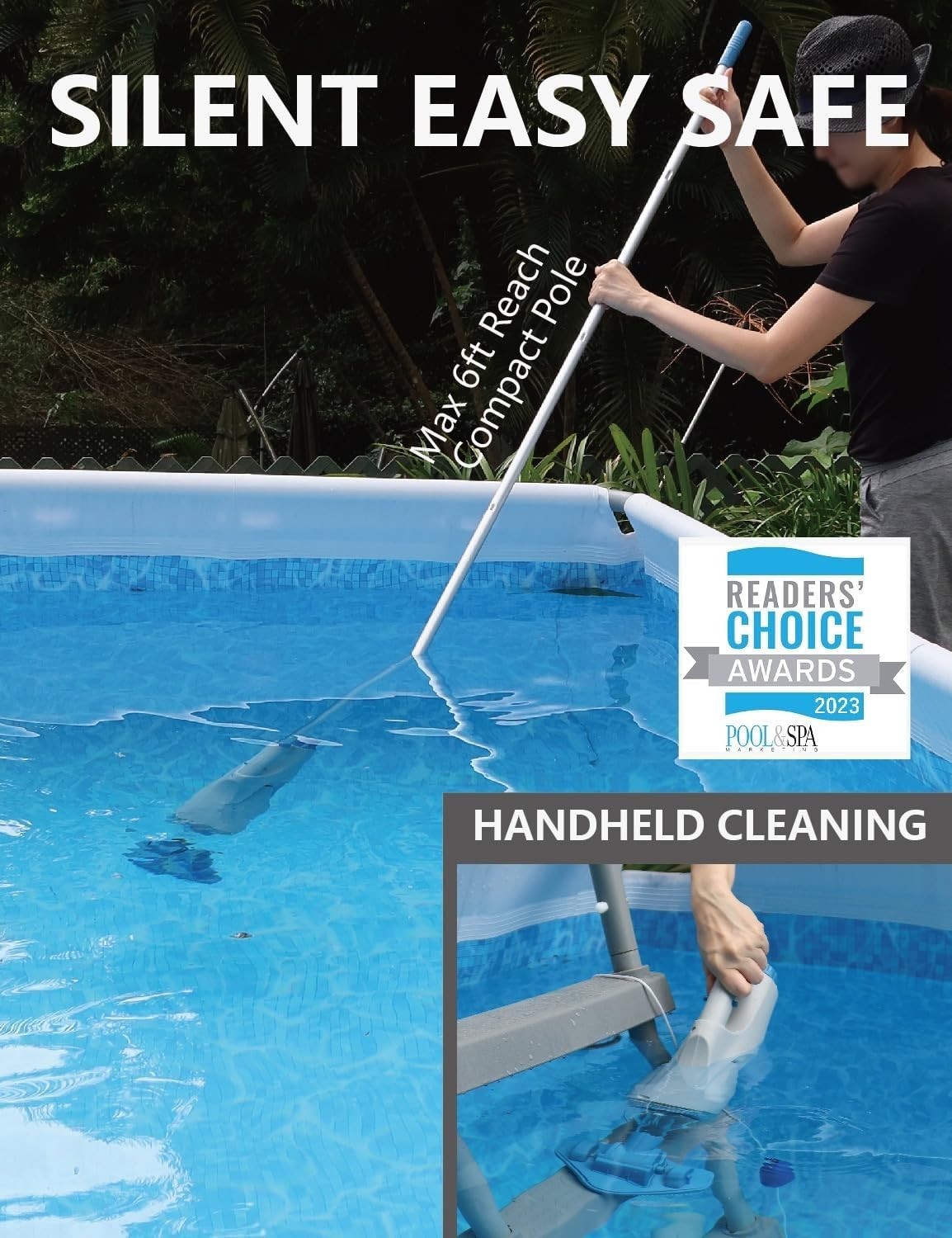 KOKIDO (2025) Rechargeable Handheld Pool Vacuum, Aluminum Pole and 2 Brush Heads