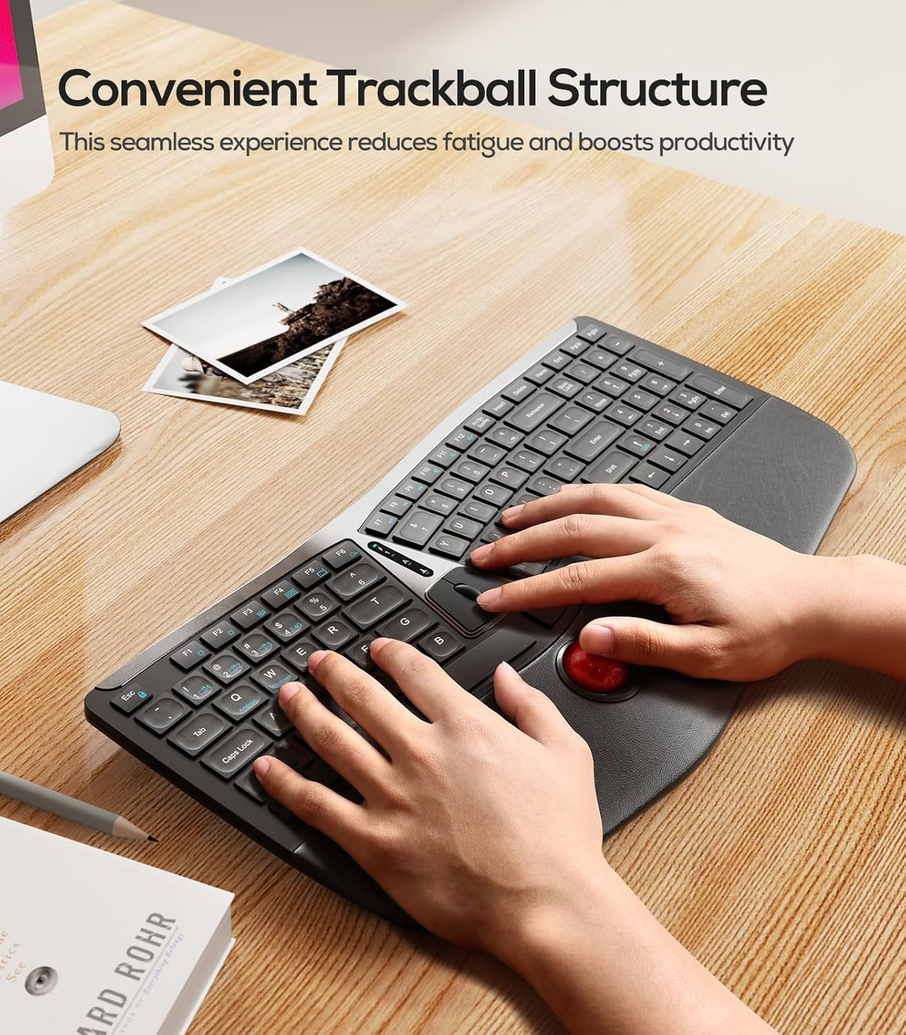 Nulea RT07 Wireless Ergonomic Trackball Keyboard - Split Keyboard, Wrist Rest