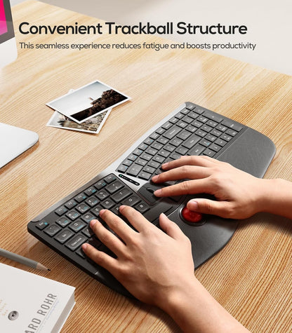 Nulea RT07 Wireless Ergonomic Trackball Keyboard - Split Keyboard, Wrist Rest