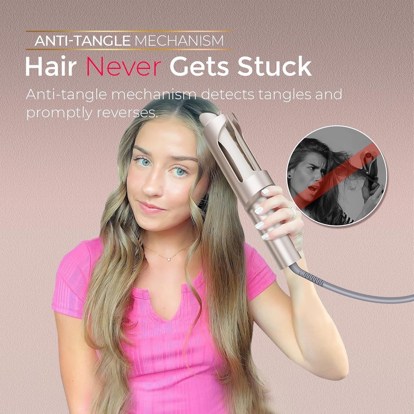Upgraded Automatic Rotating Curling Iron - TYMO CurlPro Plus Long Barrel Curl