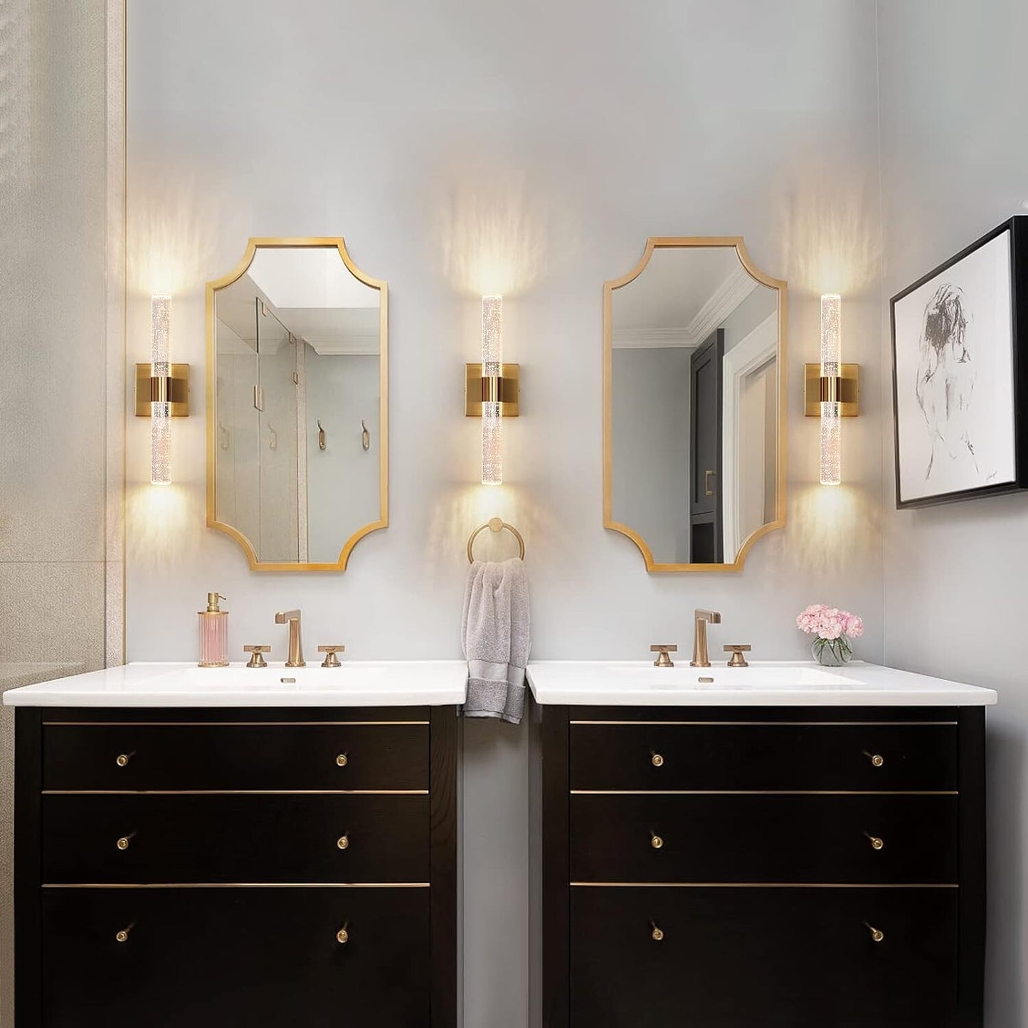 Modern 3000K LED Wall Sconce,Bathroom Vanity Light with Bubble Crystal,12W