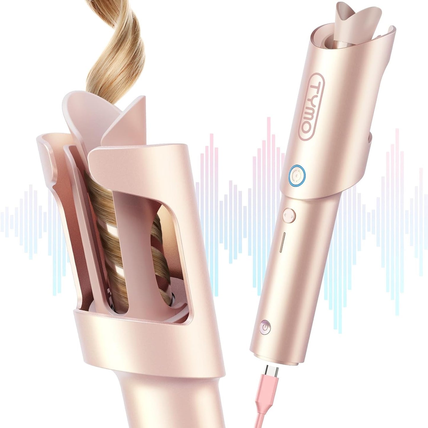 YMO Cordless Automatic Curling Iron - TYMO CurlGo 1 Inch Beach Waves Rotating