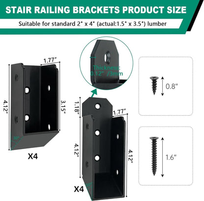 8 PCS Deck Railing Bracket Connectors, U-Shaped Concealed Brackets for 2"x4