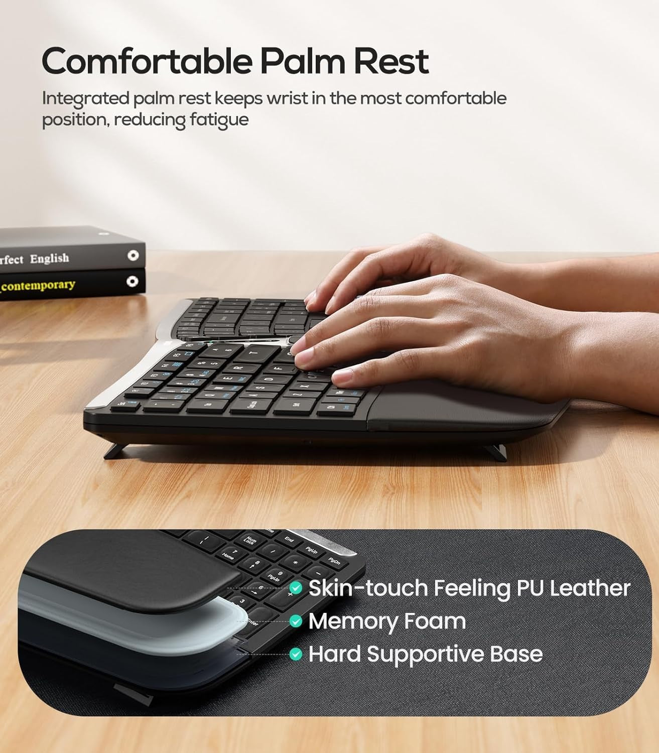 Nulea RT07 Wireless Ergonomic Trackball Keyboard - Split Keyboard, Wrist Rest