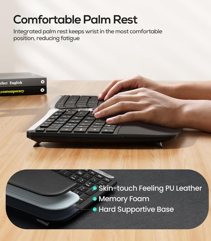 Nulea RT07 Wireless Ergonomic Trackball Keyboard - Split Keyboard, Wrist Rest