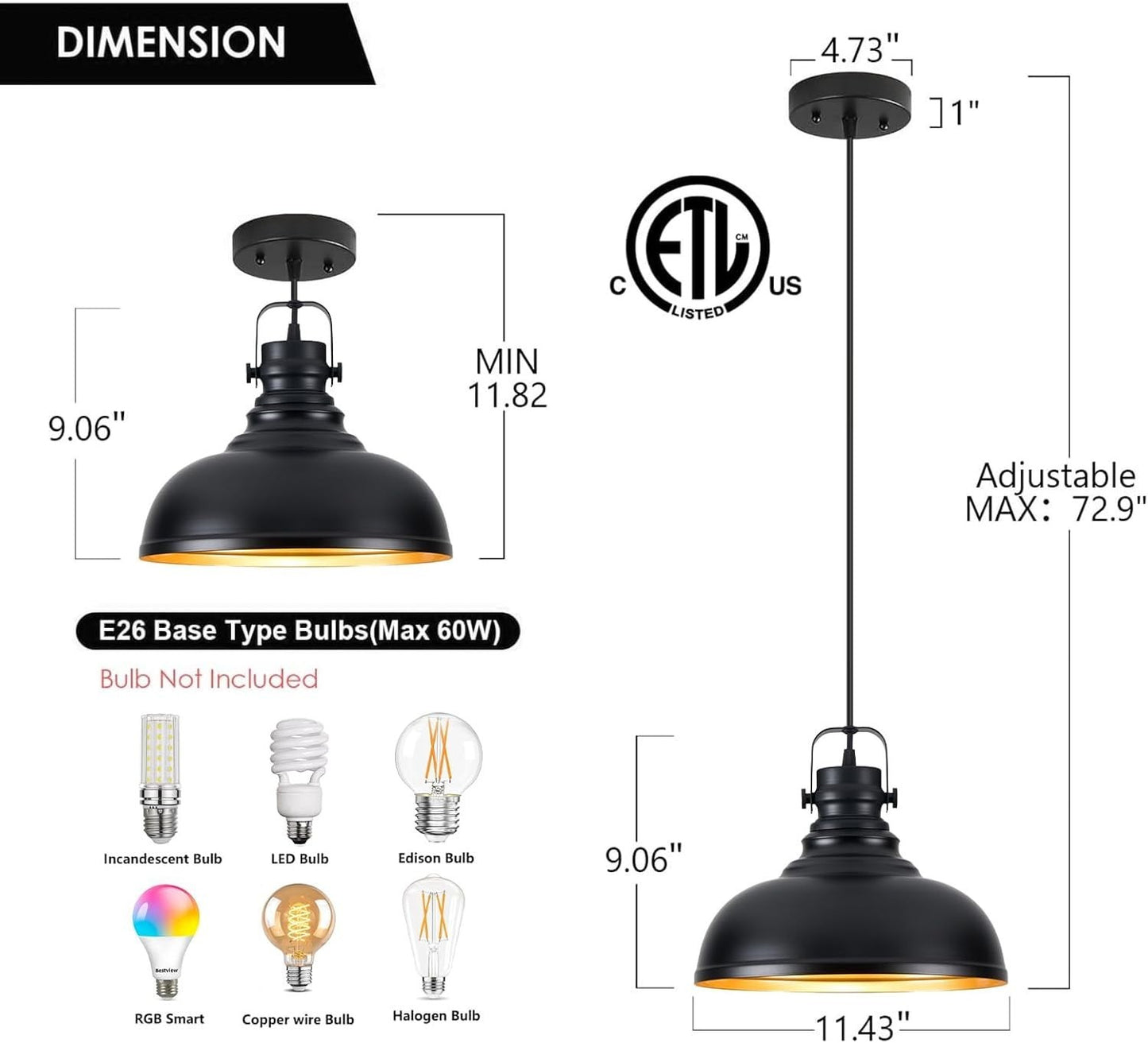 Refice 3 Pack Farmhouse Pendant Lights Black Pendant Lighting for Kitchen Island