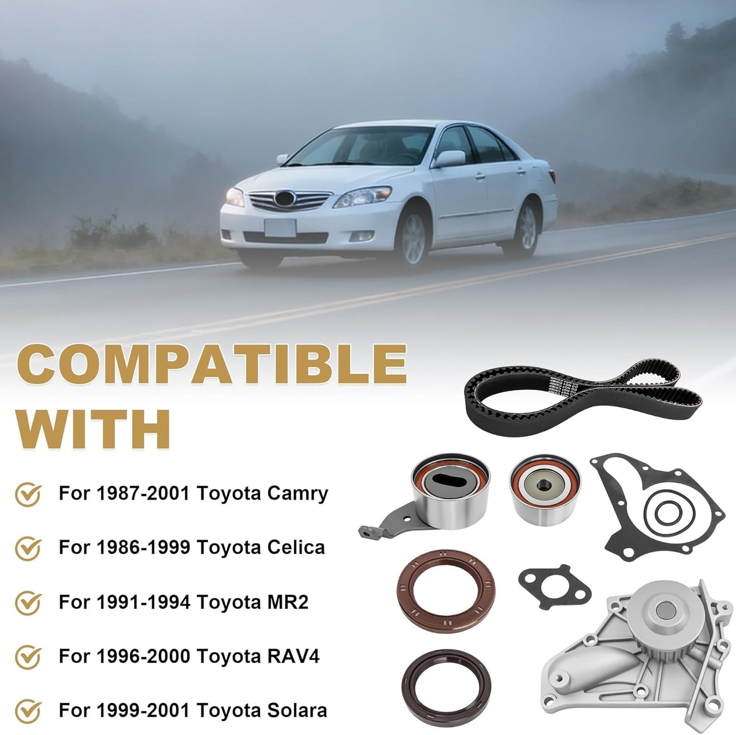 Partsflow Timing Belt Kit & Water Pump For 1986-1999 Toyota Celica for 1987-2001