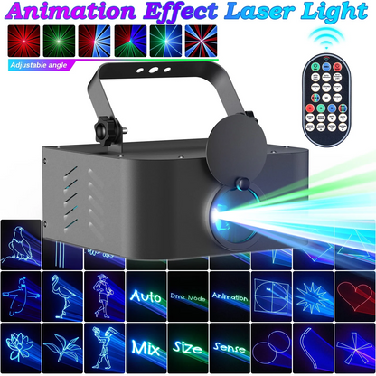 DJ Laser Party Lights, 3D Animation RGB Lazer Stage Lighting, DMX512 Music Sound