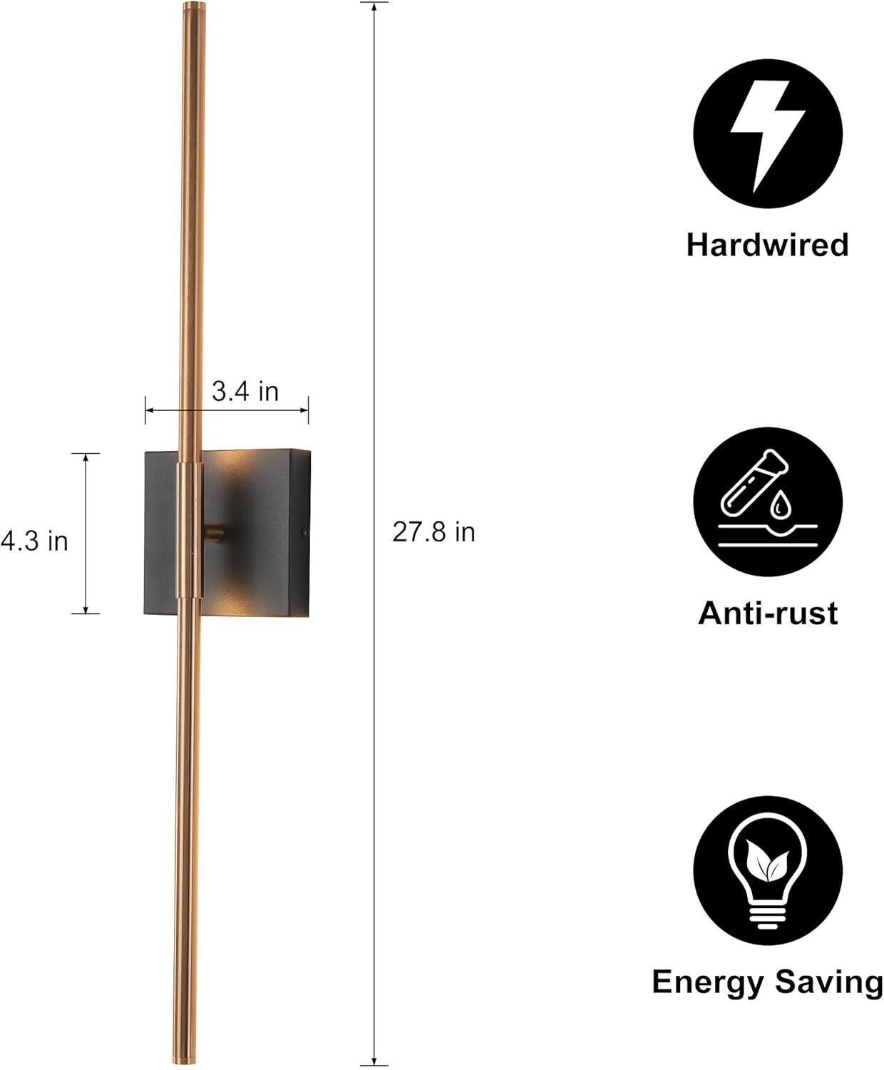 Modern Light Fixture Set of Two 27.8x4.3x3.4in Black and  Gold