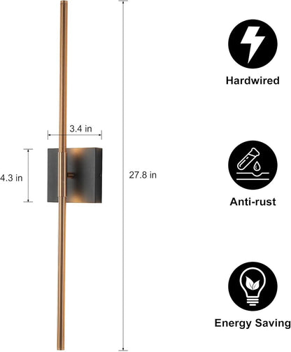 Modern Light Fixture Set of Two 27.8x4.3x3.4in Black and  Gold