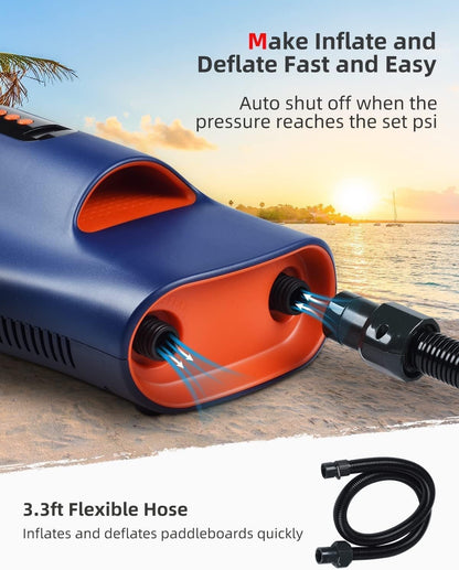 22PSI SUP Electric Air Pump, Portable High Pressure Pump with 6 Nozzles, Auto-Of