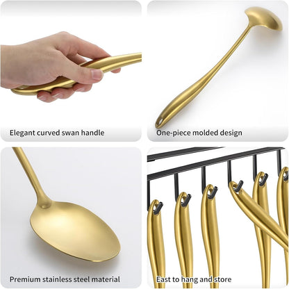 304 Stainlss Steel Matte Kitchen Utensils Set, 11 Pcs Long Metal Cooking Utensil