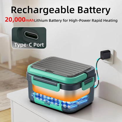 XL 6.3-Cups Cordless Electric Heated Lunch Box for Adults, Rechargeable Battery