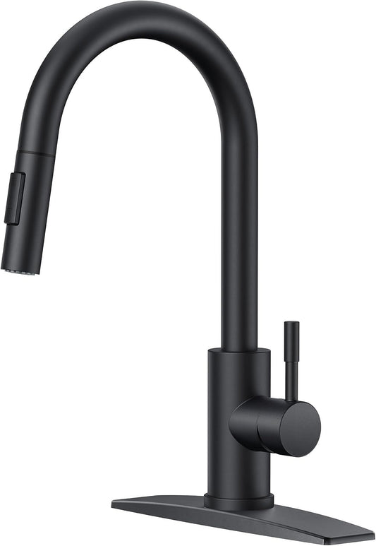 FORIOUS Black Kitchen Faucet with Pull Down Sprayer, High Arc Modern Classic Sin