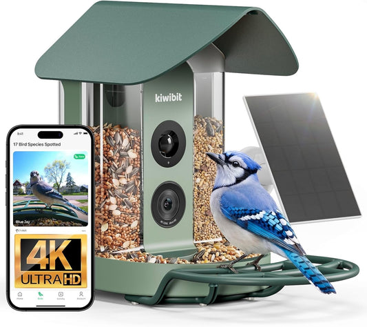 Smart Bird Feeder with Camera Solar Powered, 4K Video Live Stream, 8MP Photos, A
