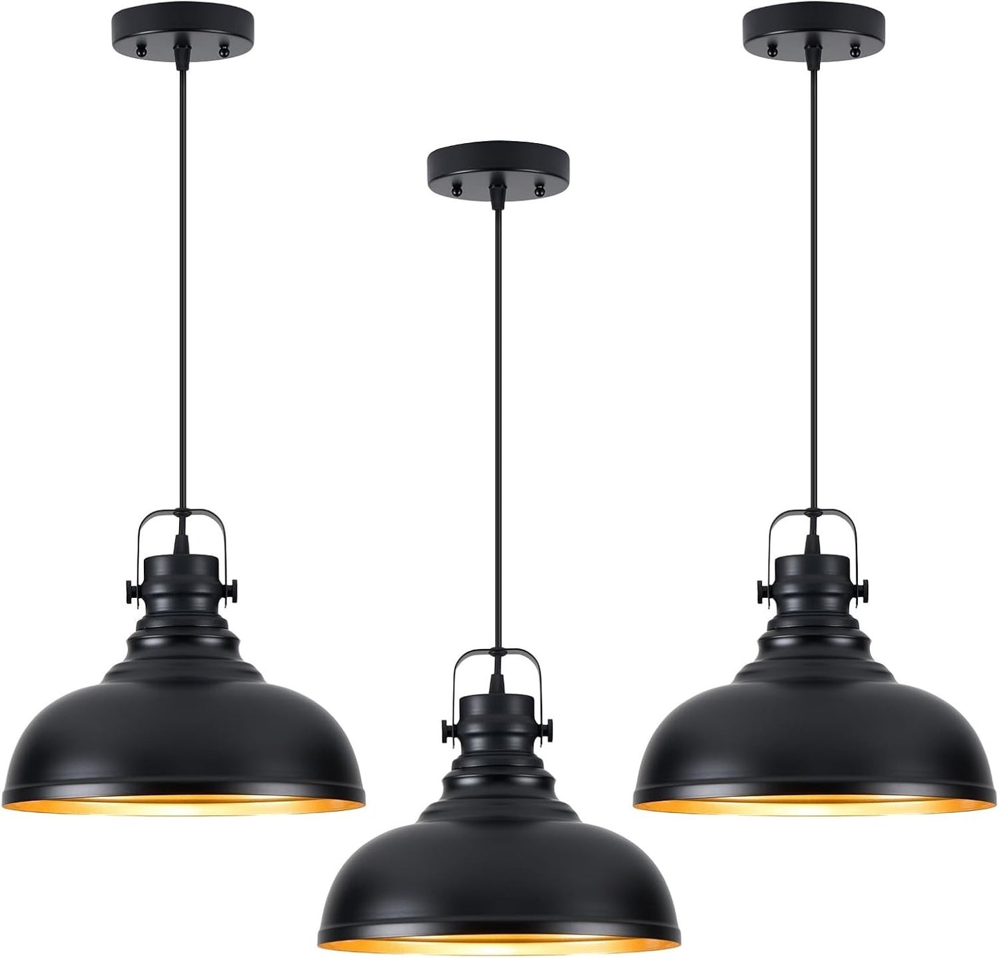 Refice 3 Pack Farmhouse Pendant Lights Black Pendant Lighting for Kitchen Island