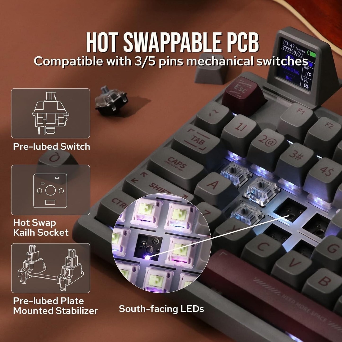 EPOMAKER RT100 97 Keys Gasket BT5.0/2.4G/USB-C Mechanical Keyboard