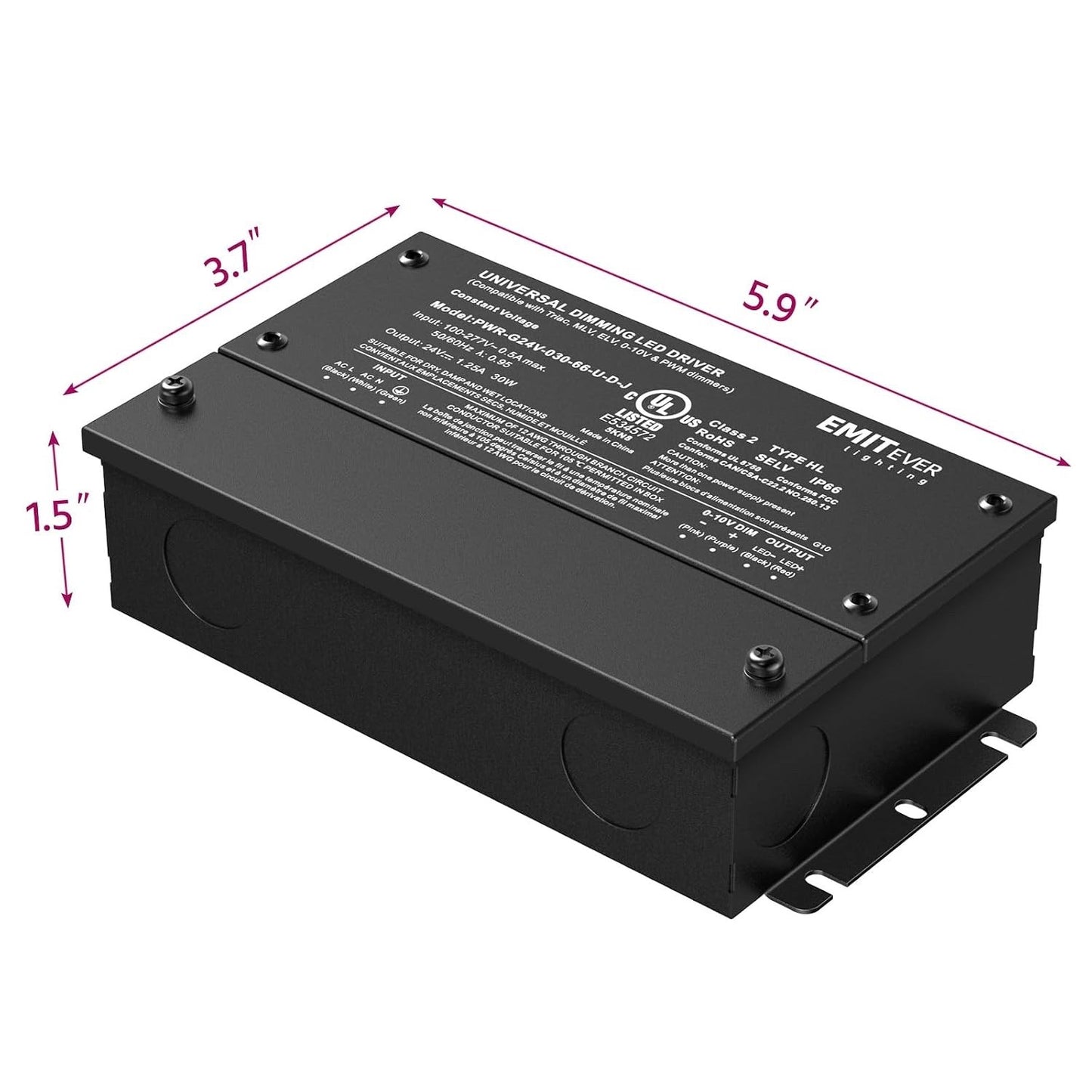 EMITEVER Dimmable Led Driver, 2 Packs 30W AC 110V-277V to DC 24V Transformer,