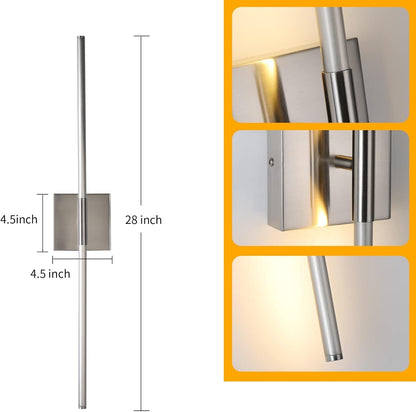 KUZZULL Modern Minimalist LED Bathroom Sconce, Brushed Nickel, 27.8" x 4.5.