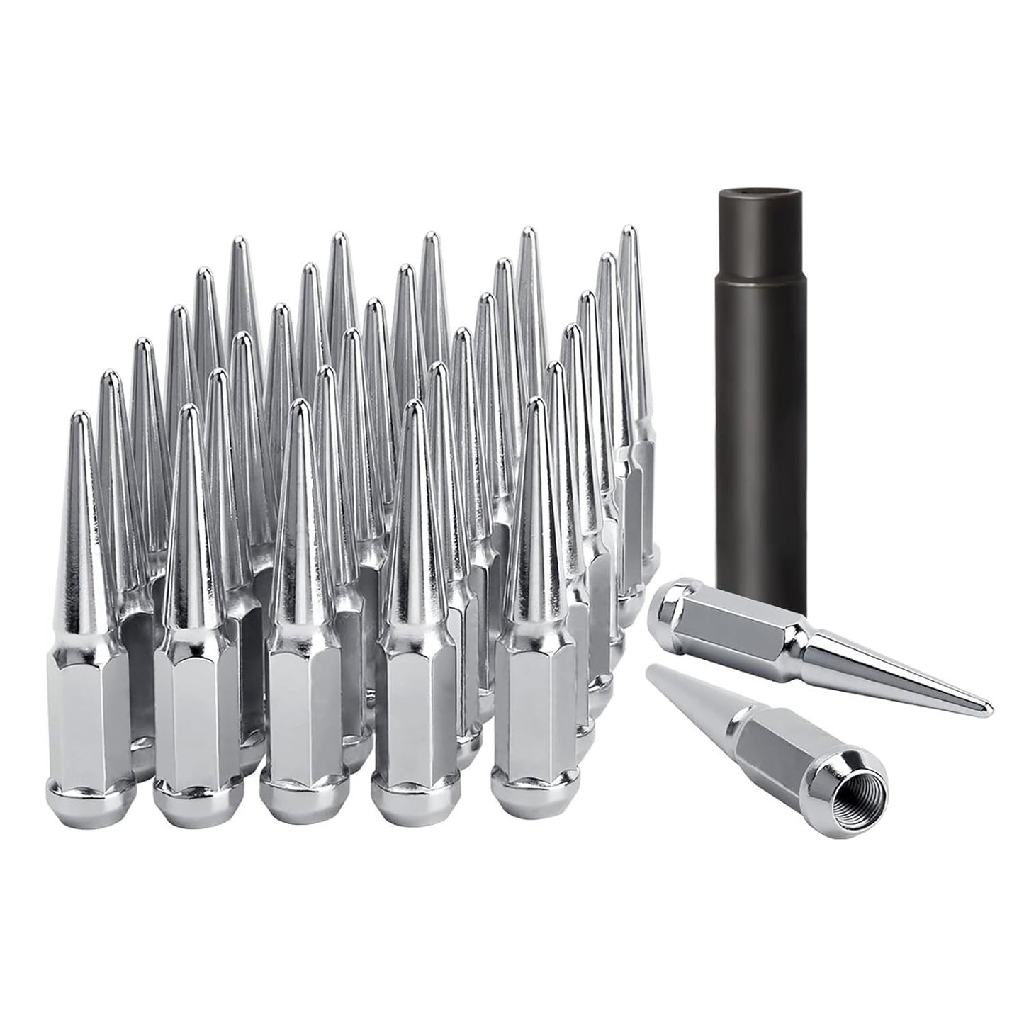 DYNOFIT 14mmx1.5 Wheel Spike Lug Nuts, 32 x Chrome M14x1.5 Lug Nut, DYNOFIT 4.4