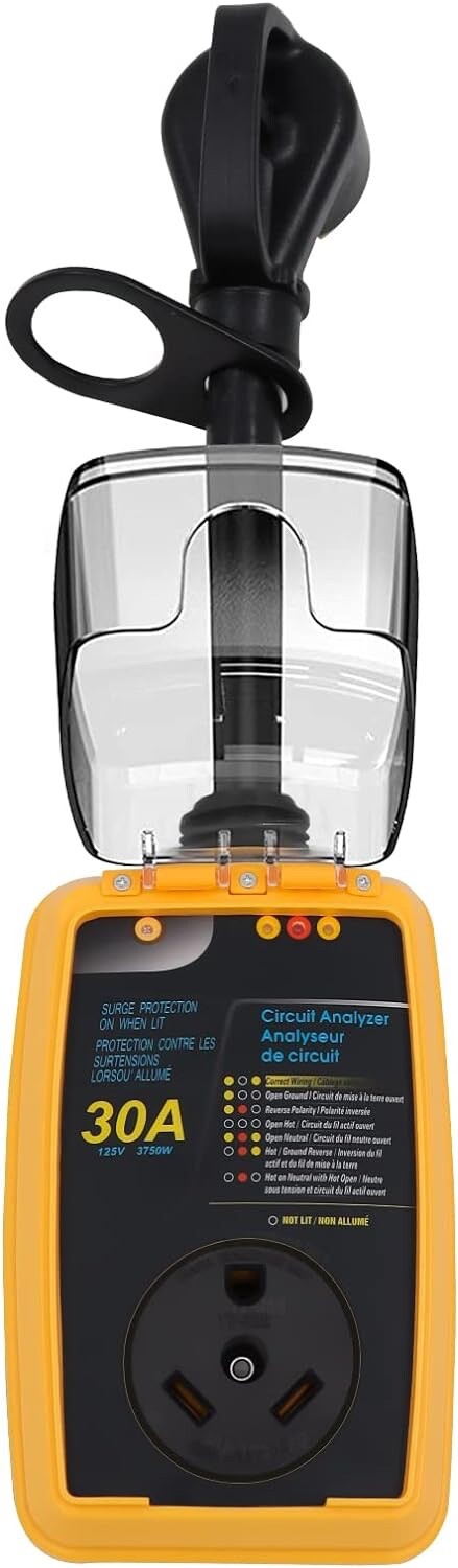 30 Amp Smart RV Surge Protector with Waterproof Cover All-in-1 Circuit Analyzer