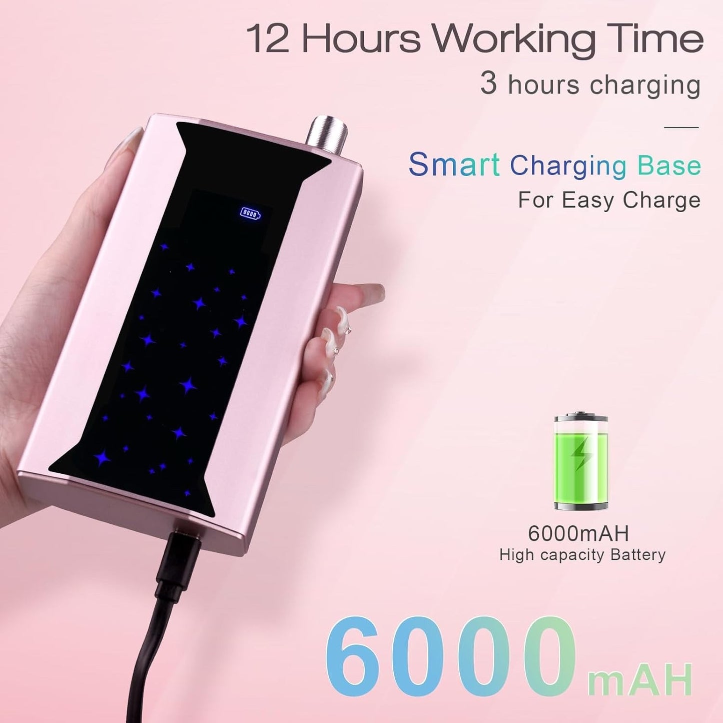 Professional Brushless Nail Drill, AZ GOGO 85W Cordless Electric Nail File 40000