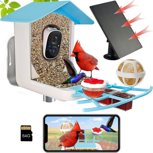 64GB Smart Bird Feeder with Camera Solar Powered, 2K 3MP HD Live Video