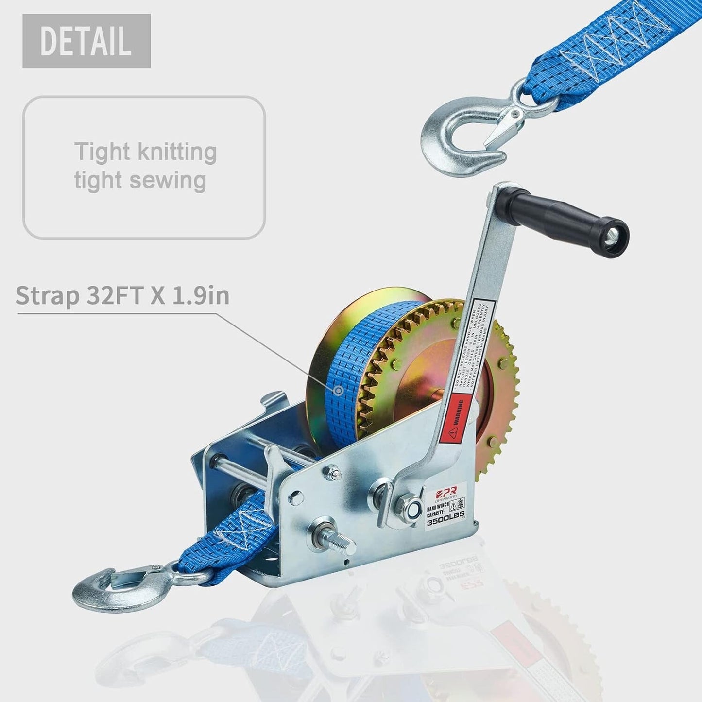 OPENROAD Boat Winch 3500lbs Hand Winch, with 32ft Blue Strap and 2 Speed swit...
