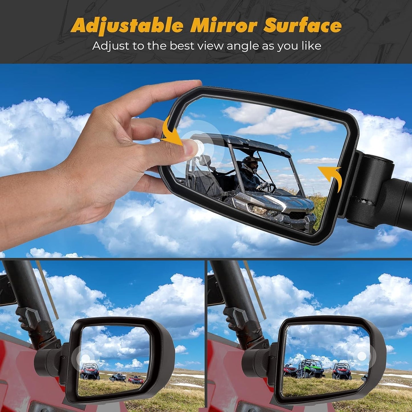 KEMIMOTO UTV Side Mirrors, Adjustable Surface Folding Aluminum Special Clamp Sid