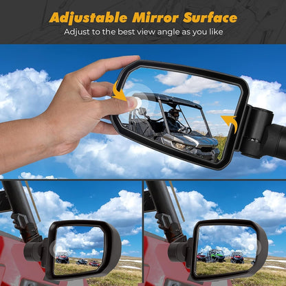 KEMIMOTO UTV Side Mirrors, Adjustable Surface Folding Aluminum Special Clamp Sid