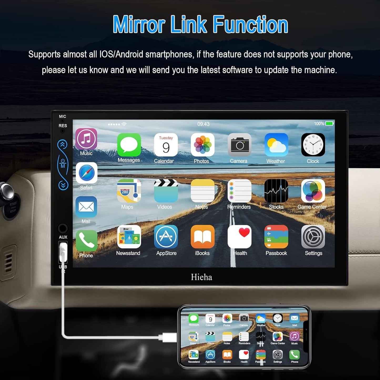Hieha Car Stereo Compatible with Apple Carplay and Android Auto, 7 Inch Double