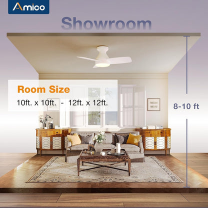 Amico Ceiling Fans with Lights, 30 inch Low Profile Ceiling Fan with Light