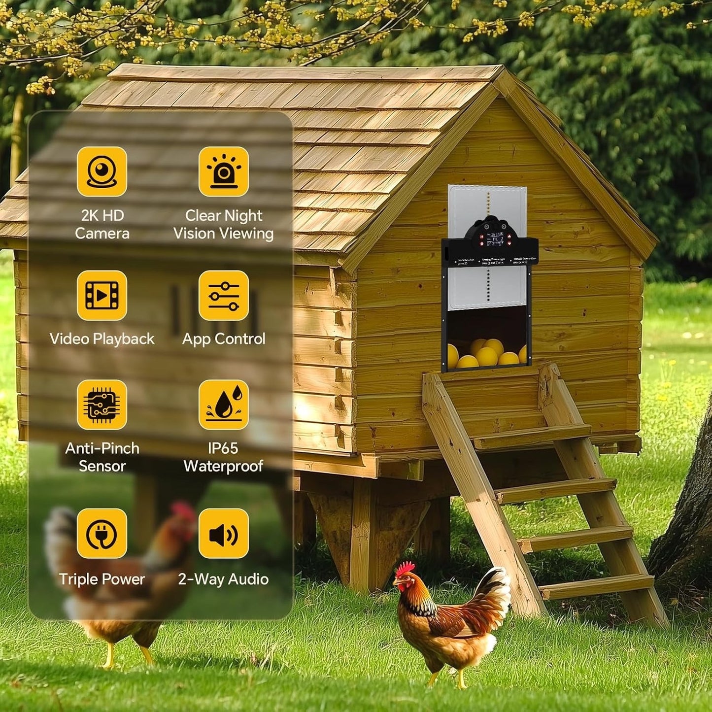 Besly HD AI Camera Automatic Chicken Coop Door, WiFi Solar Powered