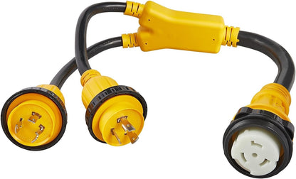 MECMO Marine Shore Power Reverse Y Adapter, 2X L5-30P 30A to SS2-50R 50A 125/250