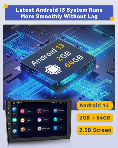 Hikity 2+64GB Double Din Android Car Stereo Wireless Apple Carplay Android Auto,