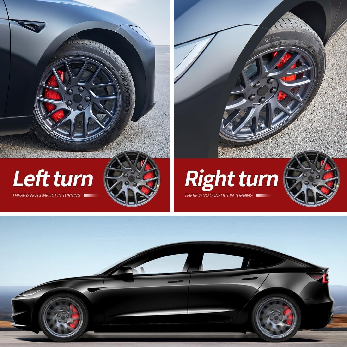 Brake Caliper Covers Set of 4 Compatible with for Tesla Model 3 Highland 2024