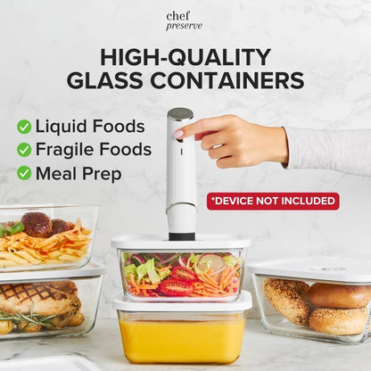 Chef Preserve Glass Vacuum Seal Containers for Food Storage, Made for Compact Va