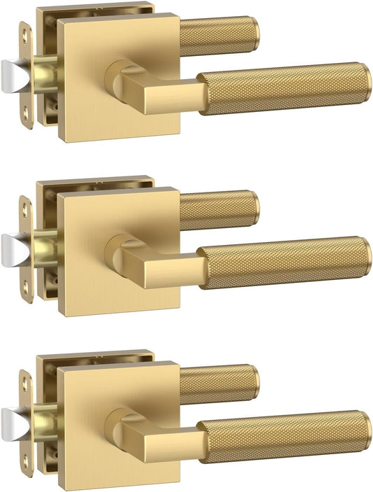 Amerdeco 3 Pack Champagne Bronze Passage Door Handles,Heavy Duty Non-Locking