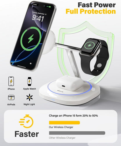 3 in 1 Magnetic Wireless Charger for Apple - Fast Charging Station Compatible