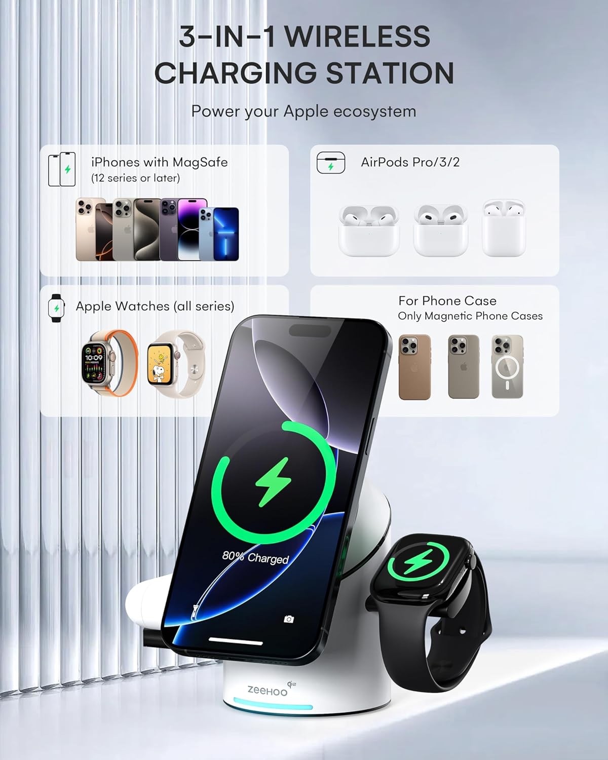 ZEEHOO - Wireless Charging Station - Qi2 15W Fast Charge - Model: CubeTrick-X