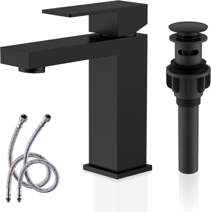 KENES Matte Black Single Handle Bathroom Sink Faucet, Stainless Steel Vanity