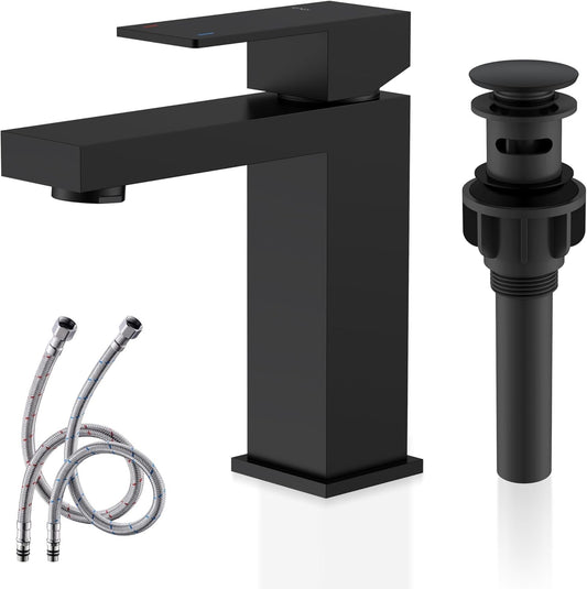 KENES Matte Black Single Handle Bathroom Sink Faucet, Stainless Steel Vanity