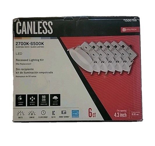 Utilitech Canless (4in) Round 2700k-6500k 580 Lumen Switchable Dimmable 6PK